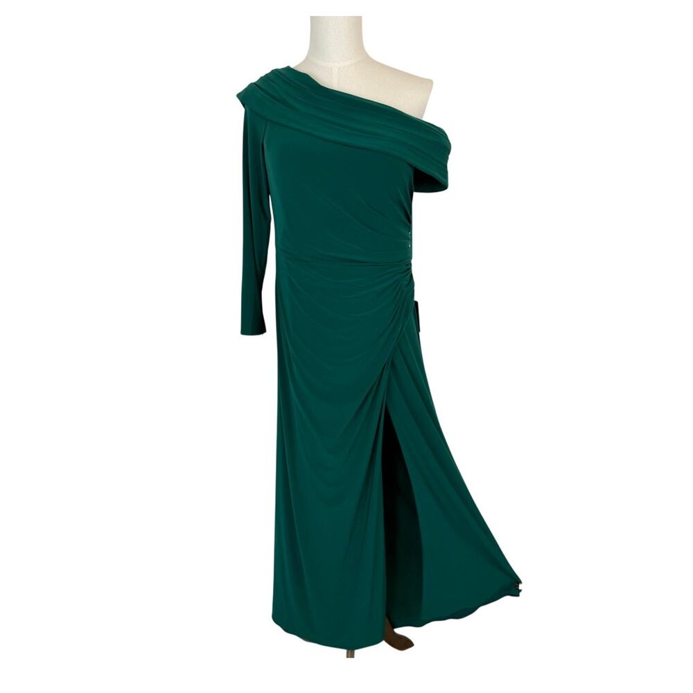 IEENA for Mac Duggal Ruched Jersey Drop Shoulder Foldover Gown Green Q902